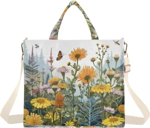 Kigai Herb and Flowers Corduroy Tote Bag for Women Hobo Crossbody Bag Purse Stylish Shoulder Handbag Messenger Bags, S