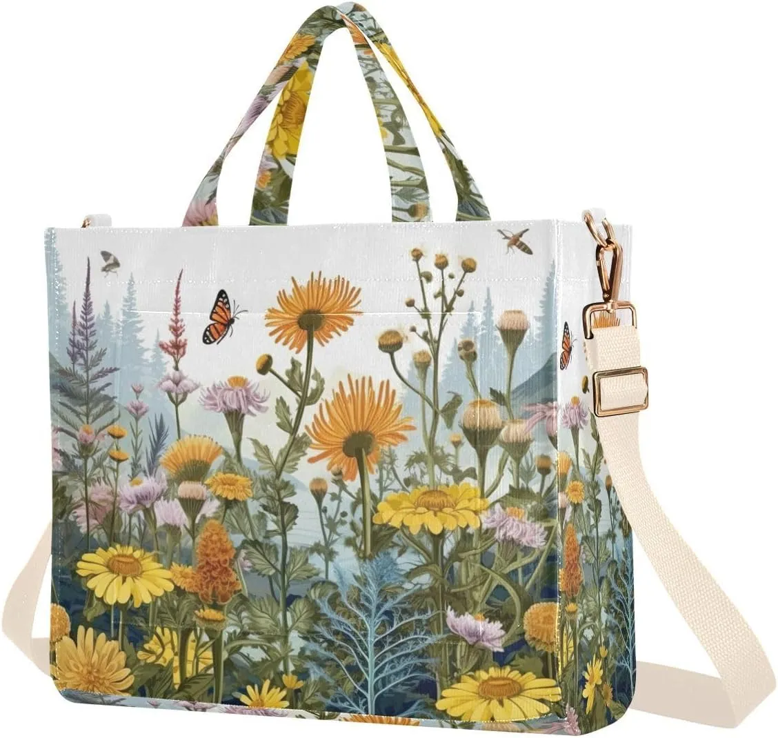 Kigai Herb and Flowers Corduroy Tote Bag for Women Hobo Crossbody Bag Purse Stylish Shoulder Handbag Messenger Bags, S