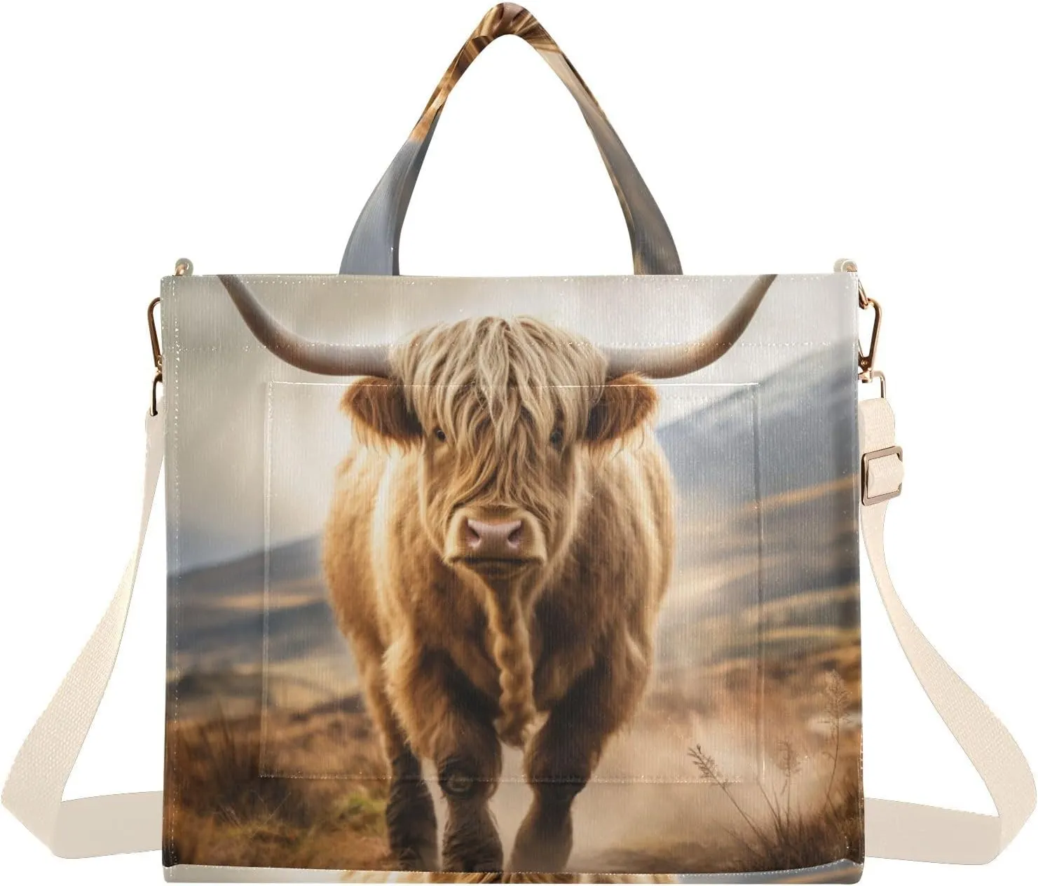 Kigai Highland Cow Corduroy Tote Bag for Women Hobo Crossbody Bag Purse Stylish Shoulder Handbag Messenger Bags, S
