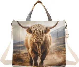 Kigai Highland Cow Corduroy Tote Bag for Women Hobo Crossbody Bag Purse Stylish Shoulder Handbag Messenger Bags, S