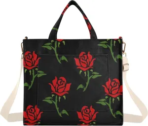 Kigai Roses Print Corduroy Tote Bag for Women Hobo Crossbody Bags Valentine's Day Shoulder HandBag, S