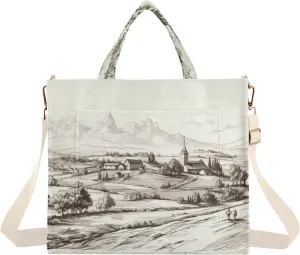 Kigai Tote Bag for Women Corduroy Tote Handbag with Zipper Shoulder Bag for Travel, Beach, Shopping, Vintage Villagers