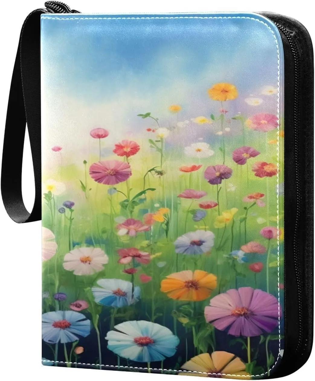 Kigai Trading Card Binder with 50 Sleeves, 400 Pockets PU Zipper Card Collection Binder 4-Pocket Portable Card Folder for Sports Cards, Game Cards (Colorful Nature Flowers)
