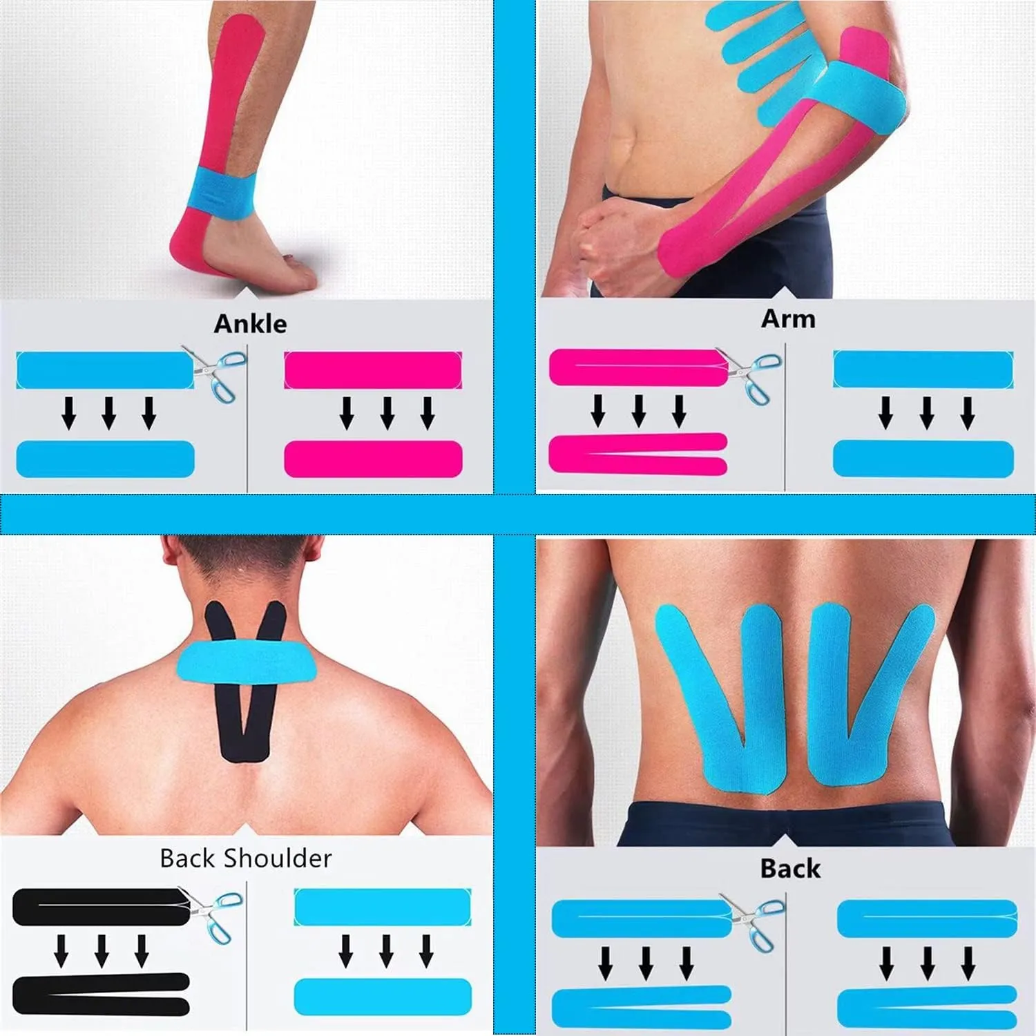 Kinesiology Tape Pro Athletic Sports Waterproof Breathable Athletic Elastic Kneepad Muscles & Joints Pain Relief Knee Taping for Gym Fitness Running Tennis Swimming Football (Mix, 60 Strips)