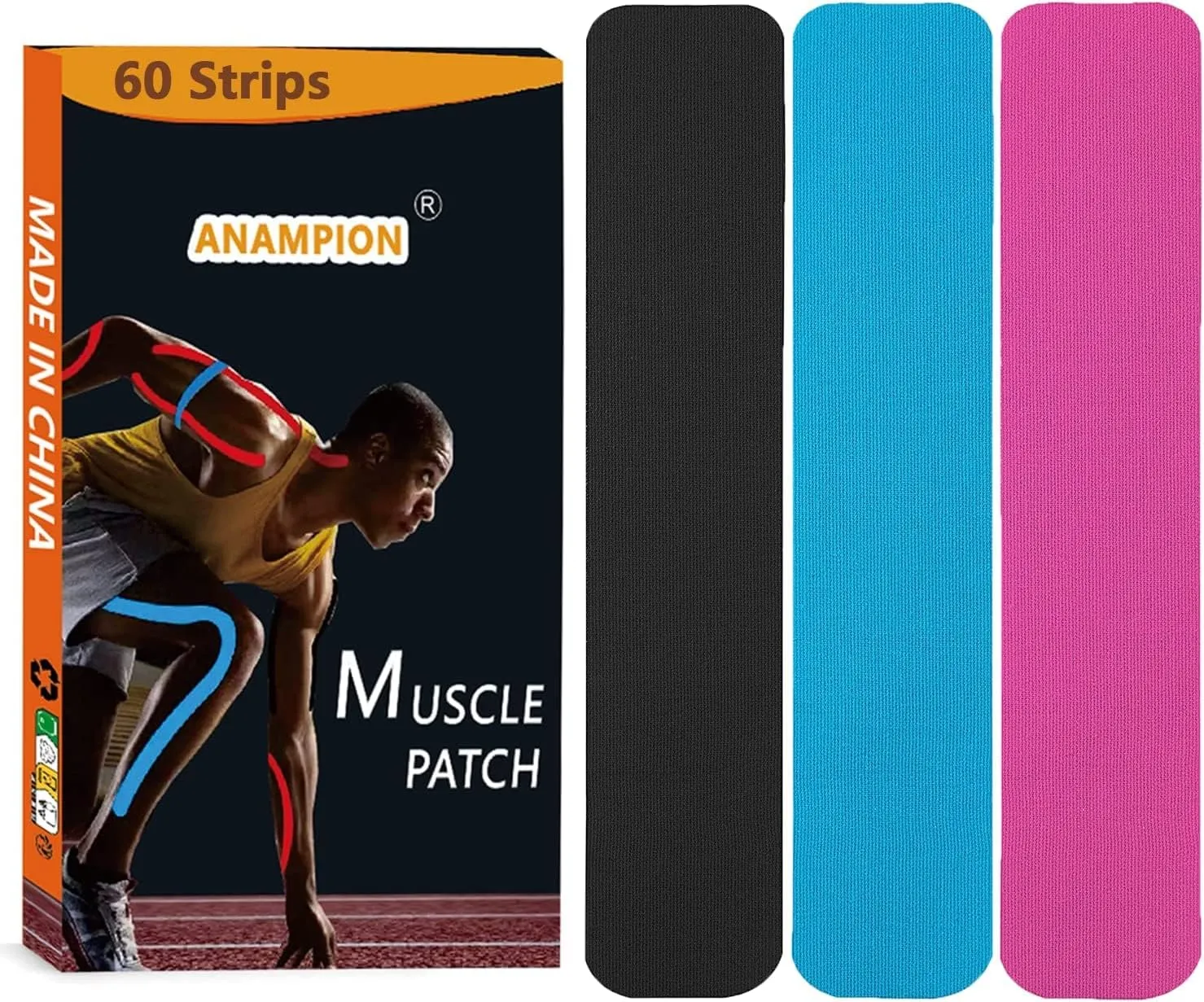 Kinesiology Tape Pro Athletic Sports Waterproof Breathable Athletic Elastic Kneepad Muscles & Joints Pain Relief Knee Taping for Gym Fitness Running Tennis Swimming Football (Mix, 60 Strips)