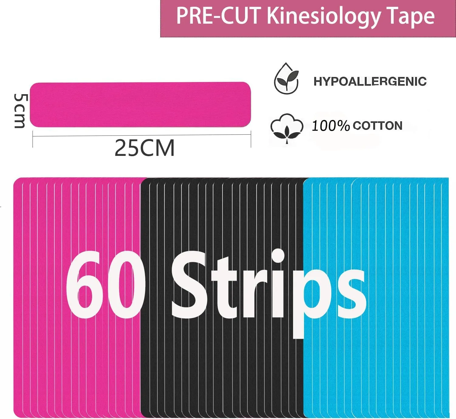 Kinesiology Tape Pro Athletic Sports Waterproof Breathable Athletic Elastic Kneepad Muscles & Joints Pain Relief Knee Taping for Gym Fitness Running Tennis Swimming Football (Mix, 60 Strips)