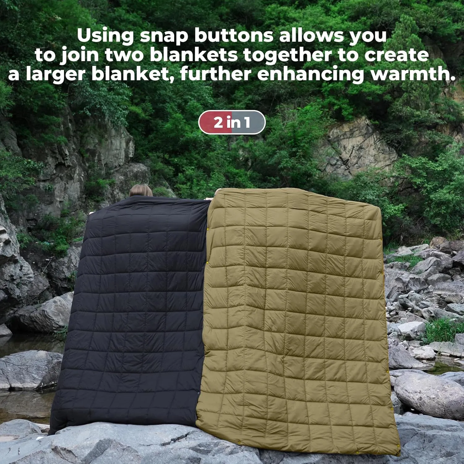 KingCamp Down Camping Blanket - Lightweight, Multifunctional Quilt for Camping with Snap Button, Portable for Stadium, Travel, Airplane, Picnic, Indoor & Outdoor, Provides Warmth