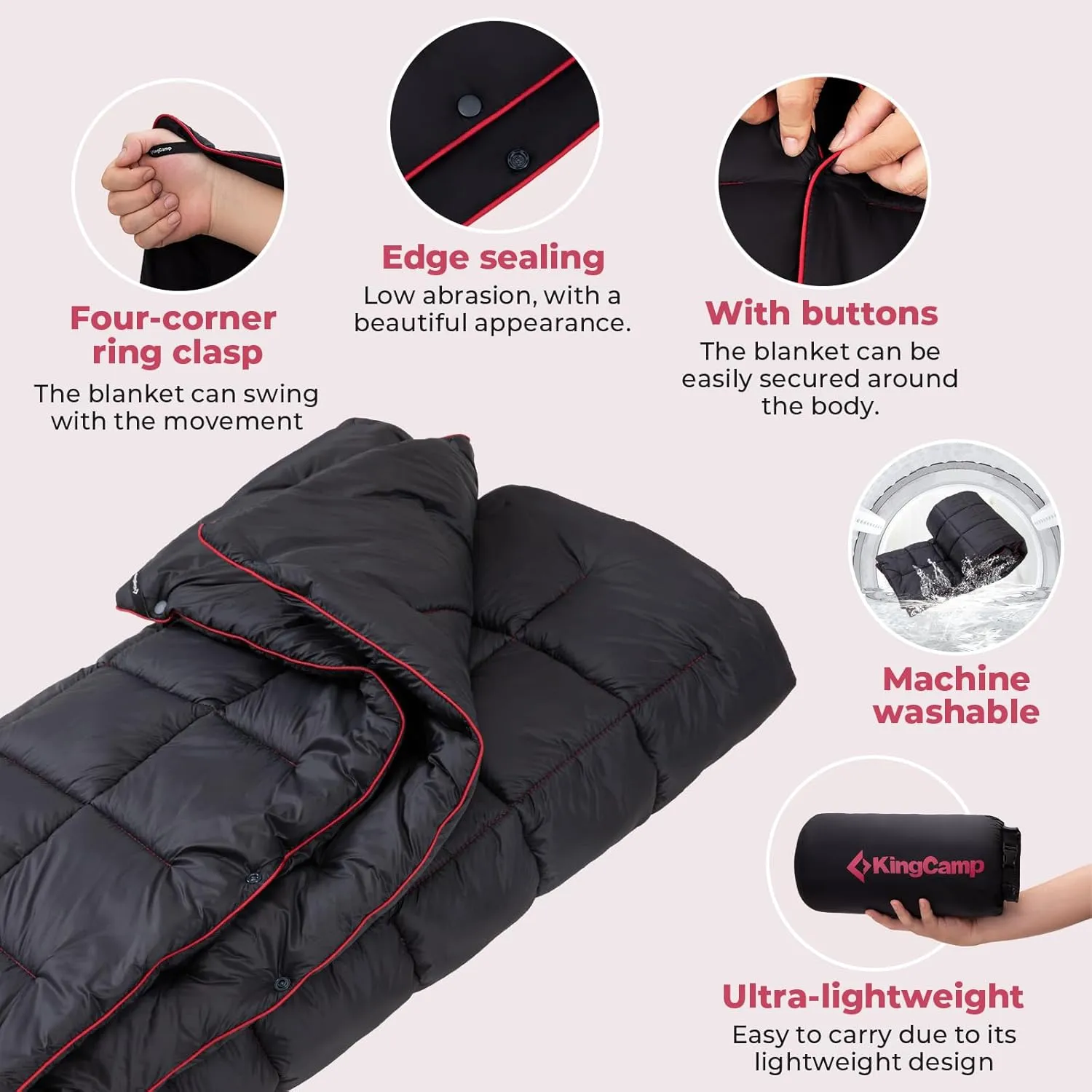 KingCamp Down Camping Blanket - Lightweight, Multifunctional Quilt for Camping with Snap Button, Portable for Stadium, Travel, Airplane, Picnic, Indoor & Outdoor, Provides Warmth