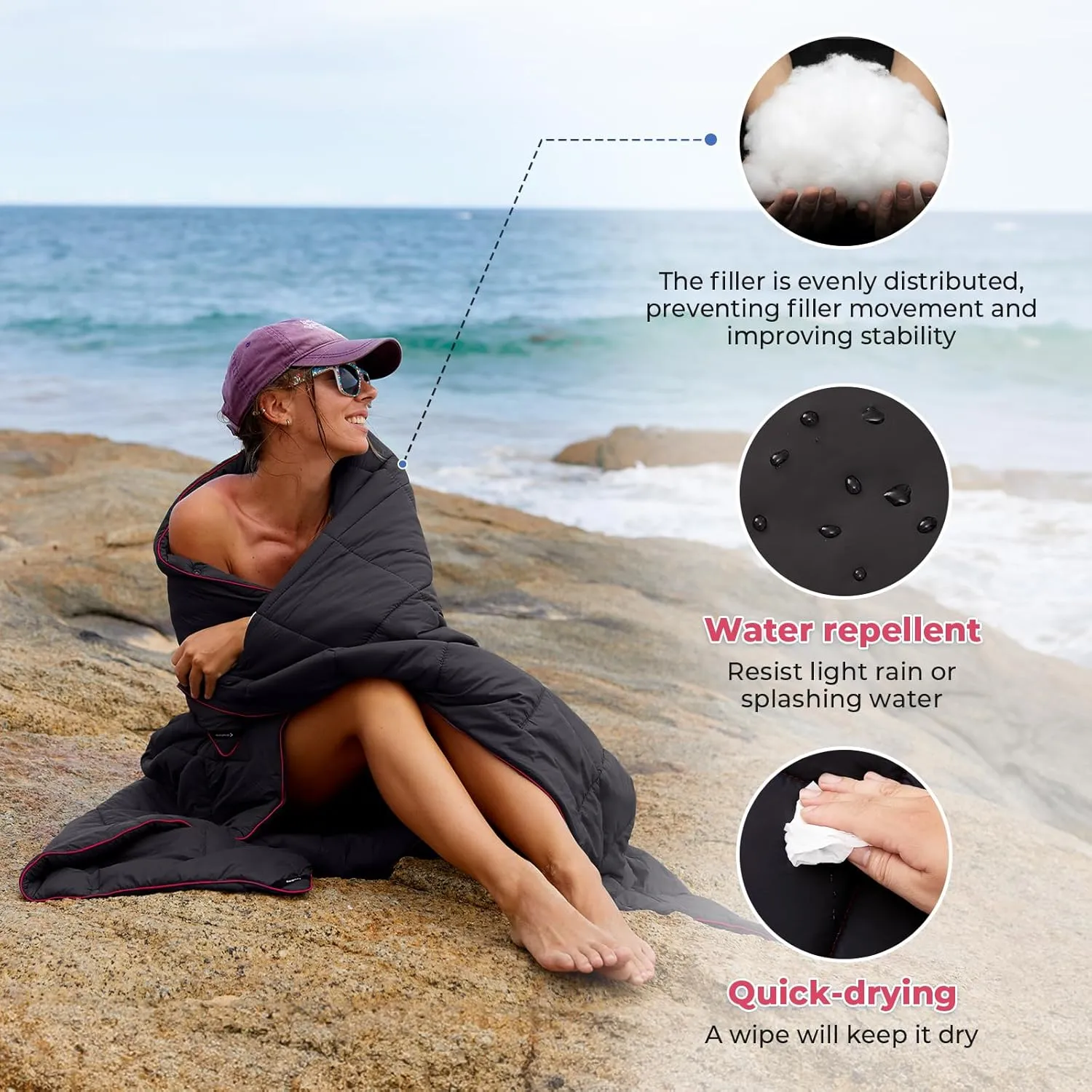 KingCamp Down Camping Blanket - Lightweight, Multifunctional Quilt for Camping with Snap Button, Portable for Stadium, Travel, Airplane, Picnic, Indoor & Outdoor, Provides Warmth