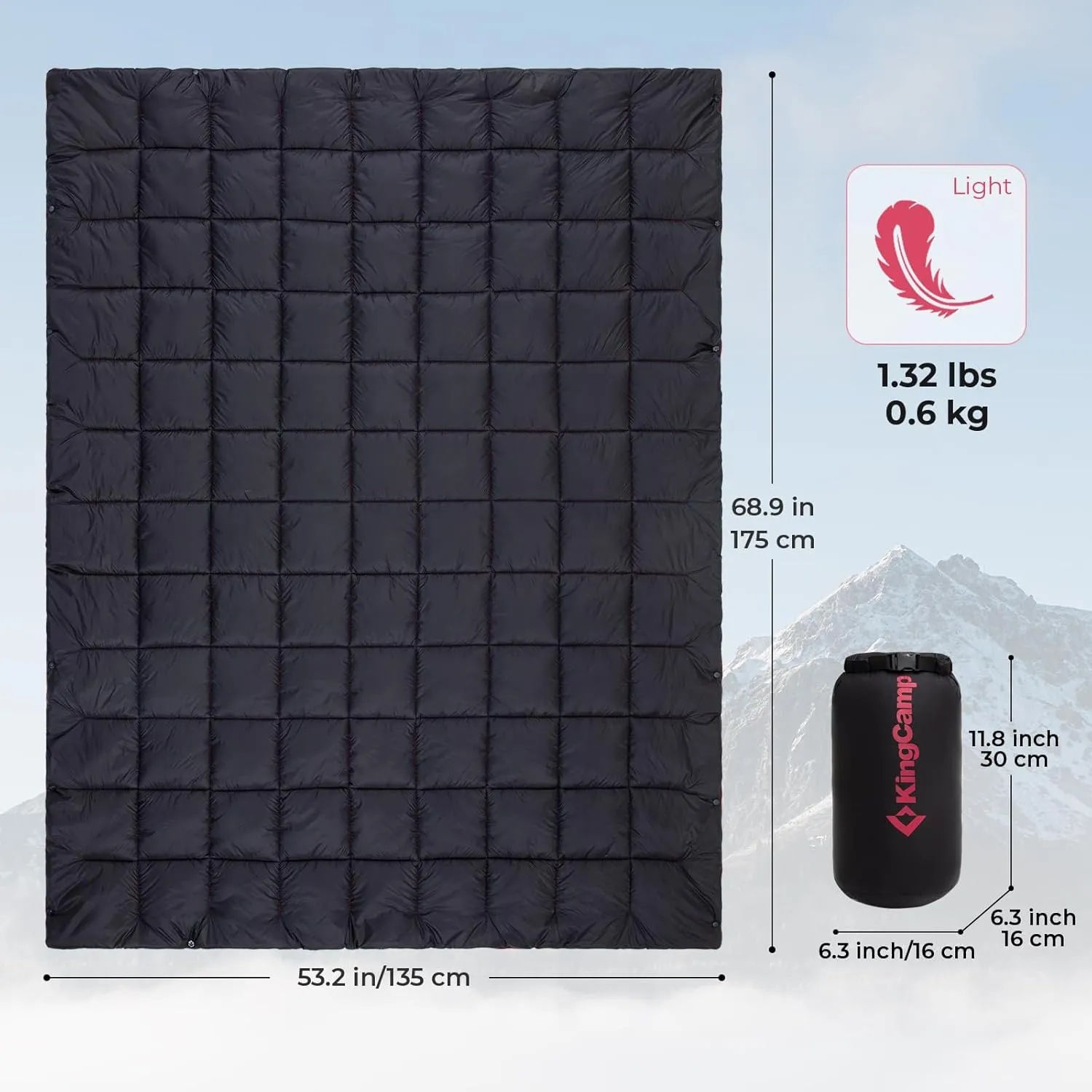 KingCamp Down Camping Blanket - Lightweight, Multifunctional Quilt for Camping with Snap Button, Portable for Stadium, Travel, Airplane, Picnic, Indoor & Outdoor, Provides Warmth
