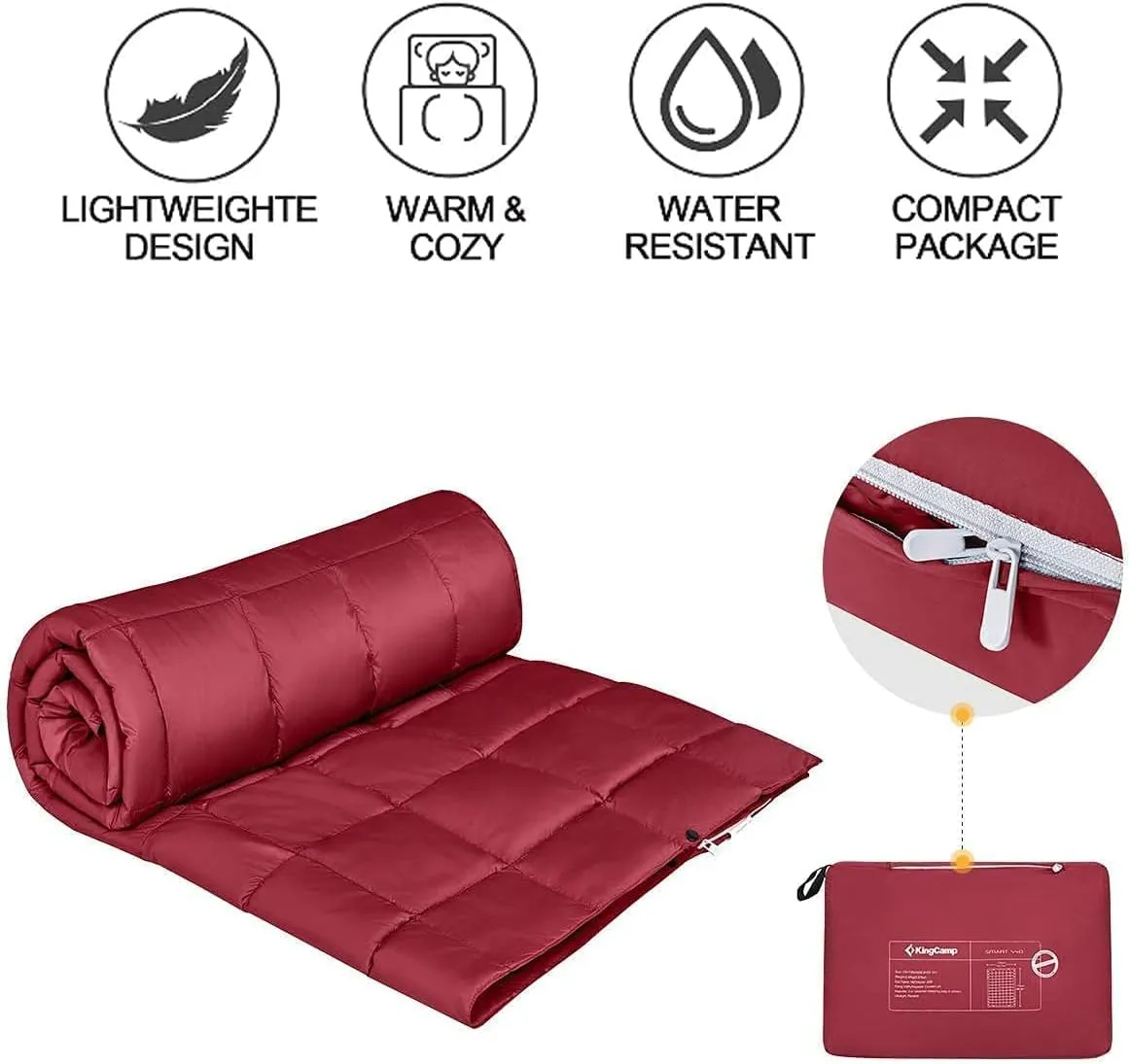 KingCamp Puffy Blanket for Camping, Warm Down Alternative Outdoors Indoors Quilt, Lightweight Compact Packable Windproof Blankets for Stadium, Airplane, Travel, Picnics, Backpacking