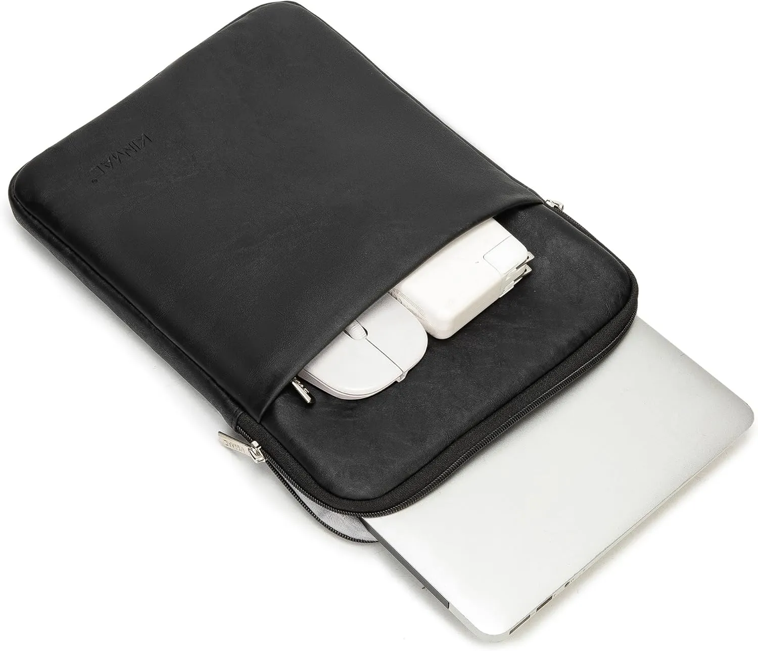 Kinmac 360° Protective Vertical Laptop Sleeve Case Bag with Pocket for MacBook Pro 14 inch and 14 inch-14.4 inch Laptop (Black PU)