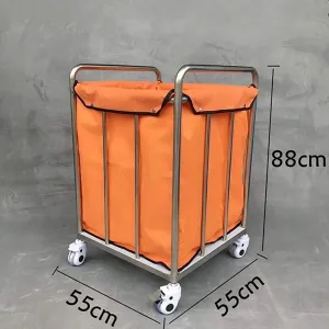 Kitchen Movable Trolleys Orange Laundry Sorter Hamper Wheeled Trolley Cart with Detachable Fabric Bags 4Ers, Laundry Baskets for Hotel Bathroom