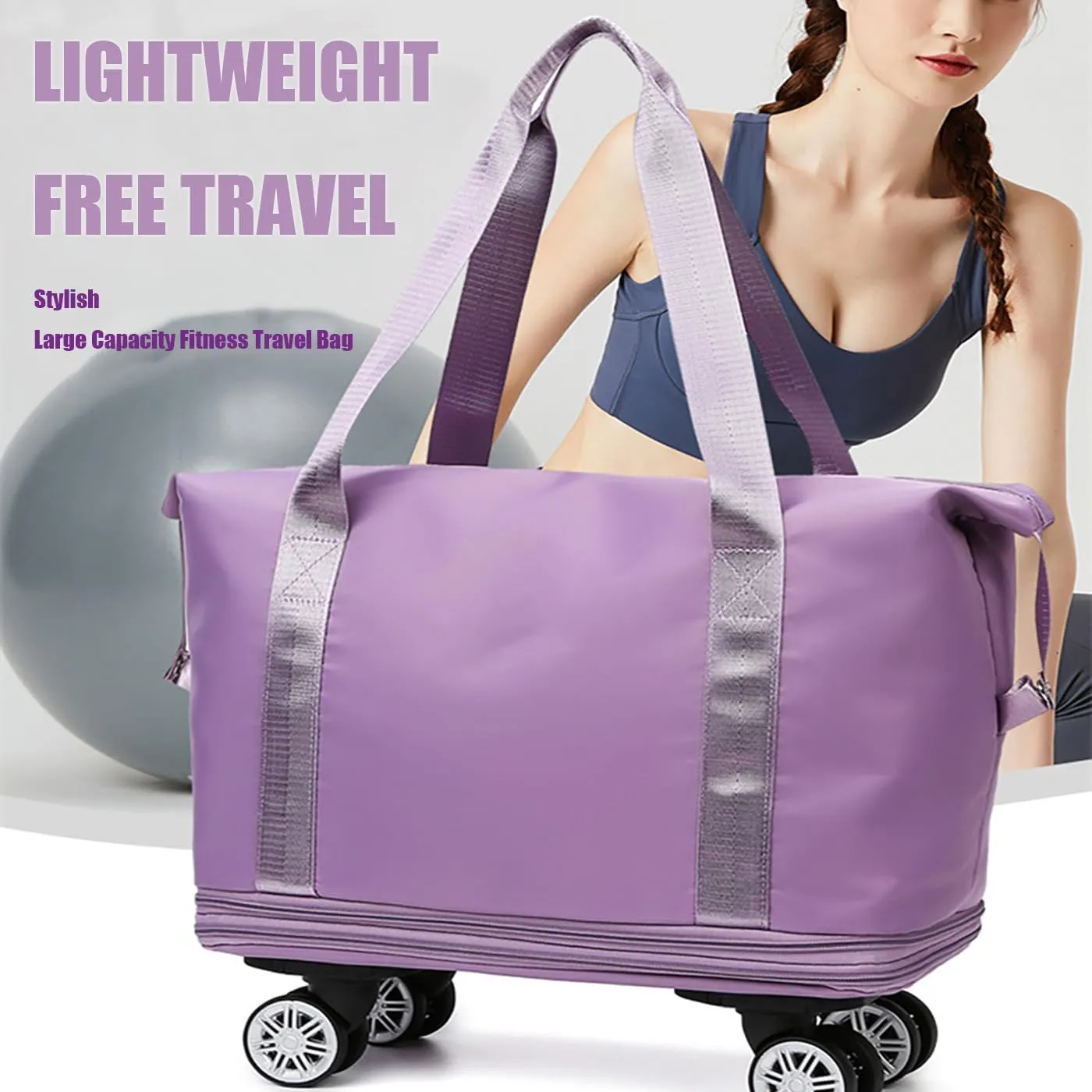 Klarson Expandable Bag with Wheels, Klarson - Klarson Expandable Bag with Wheel, Wet and Dry Separation Expandable Travel Duffel Bags (Light Blue)