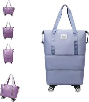 Klarson Expandable Bag with Wheels, Klarson - Klarson Expandable Bag with Wheel, Wet and Dry Separation Expandable Travel Duffel Bags (Light Blue)