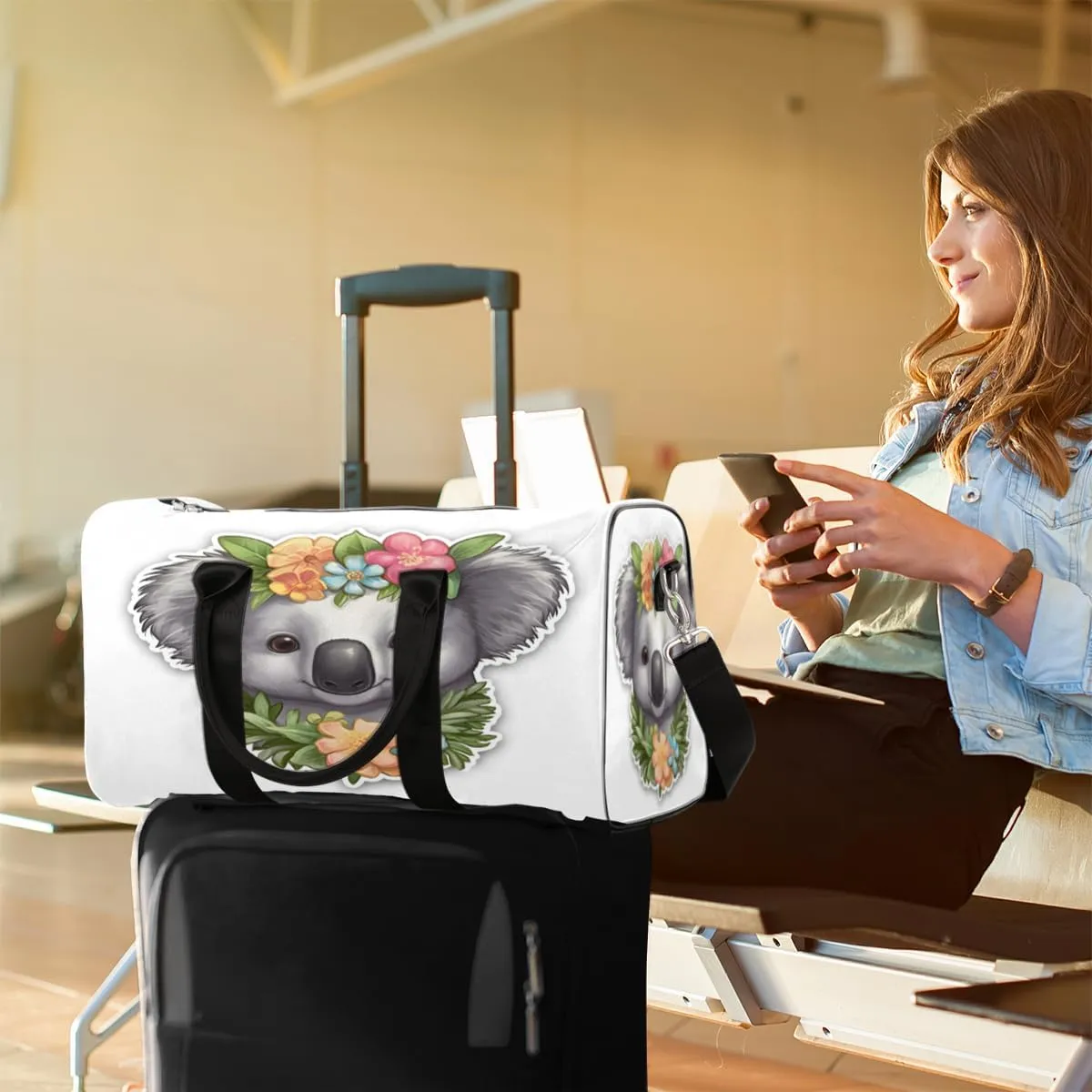 Koala Travel Duffle Bag, Sports Gym Bags for Women Men, Carry On Weekender Overnight Bag, Jungle Animal Workout Hospital Airplane Trips Bag
