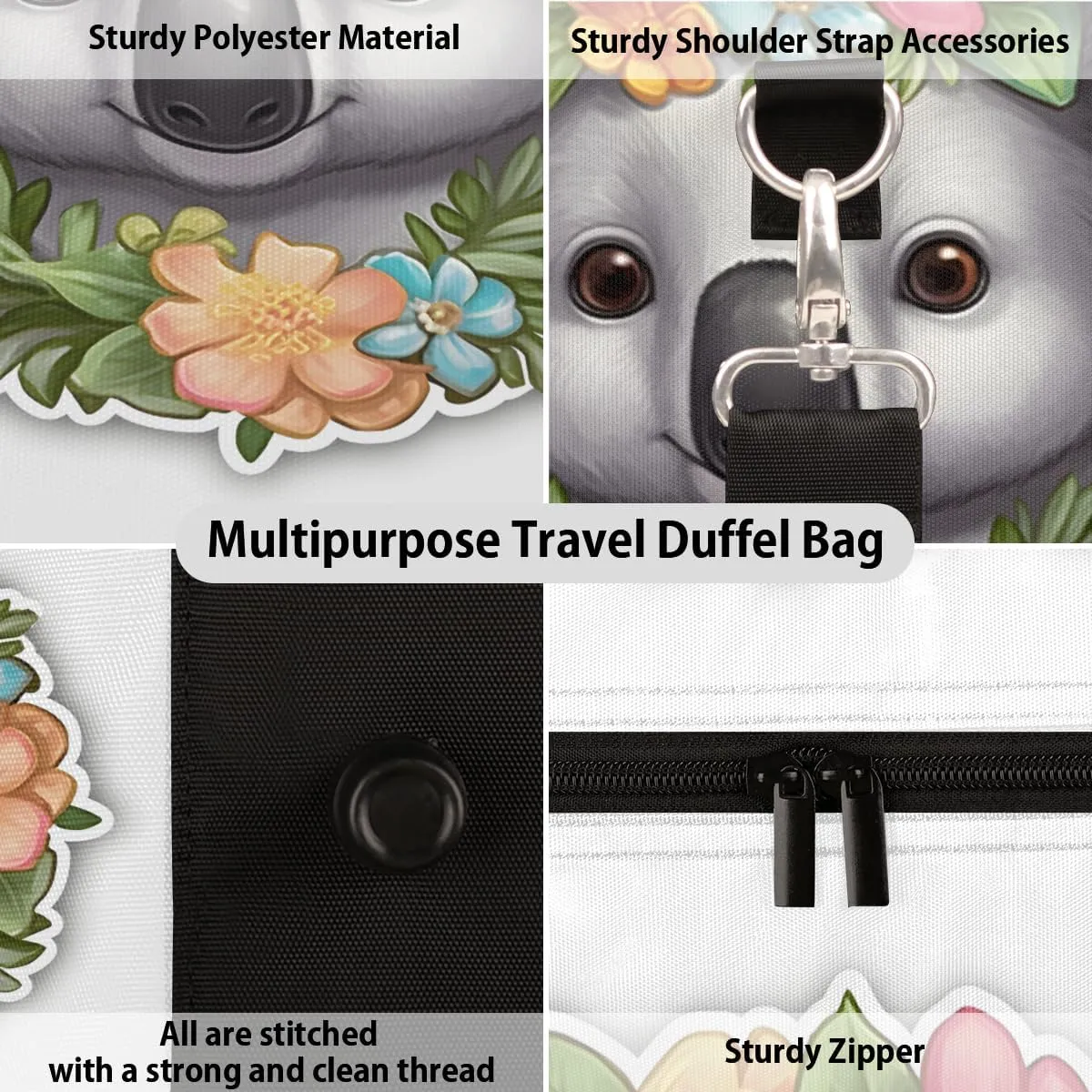 Koala Travel Duffle Bag, Sports Gym Bags for Women Men, Carry On Weekender Overnight Bag, Jungle Animal Workout Hospital Airplane Trips Bag