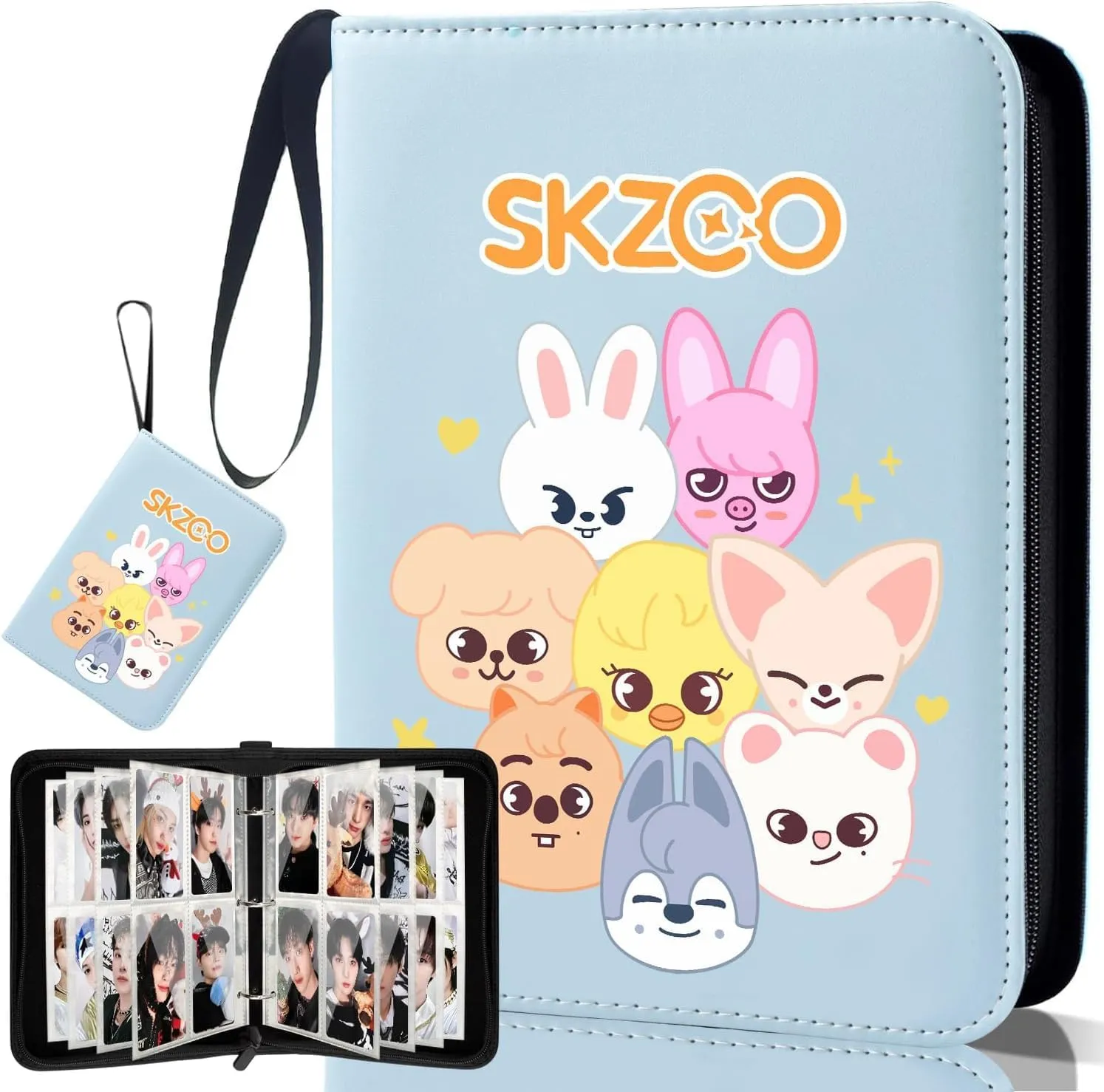 Kpop Photocard Binder for Stray SKZ Cards,4 Pocket with 60 Sleeves up to 400 Cards Pink Cute Photo Album for Fans Boys and Girls