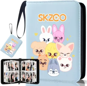 Kpop Photocard Binder for Stray SKZ Cards,4 Pocket with 60 Sleeves up to 400 Cards Pink Cute Photo Album for Fans Boys and Girls