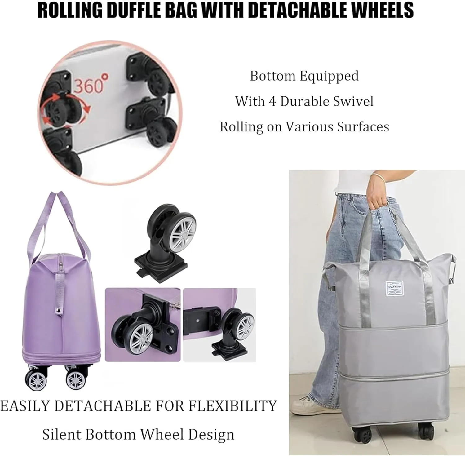 Kulken Travel Bag with wheels, 2025 New Large Capacity Travel Bag - Universal Wheel Removable, Travel Bags Universal (Blue)