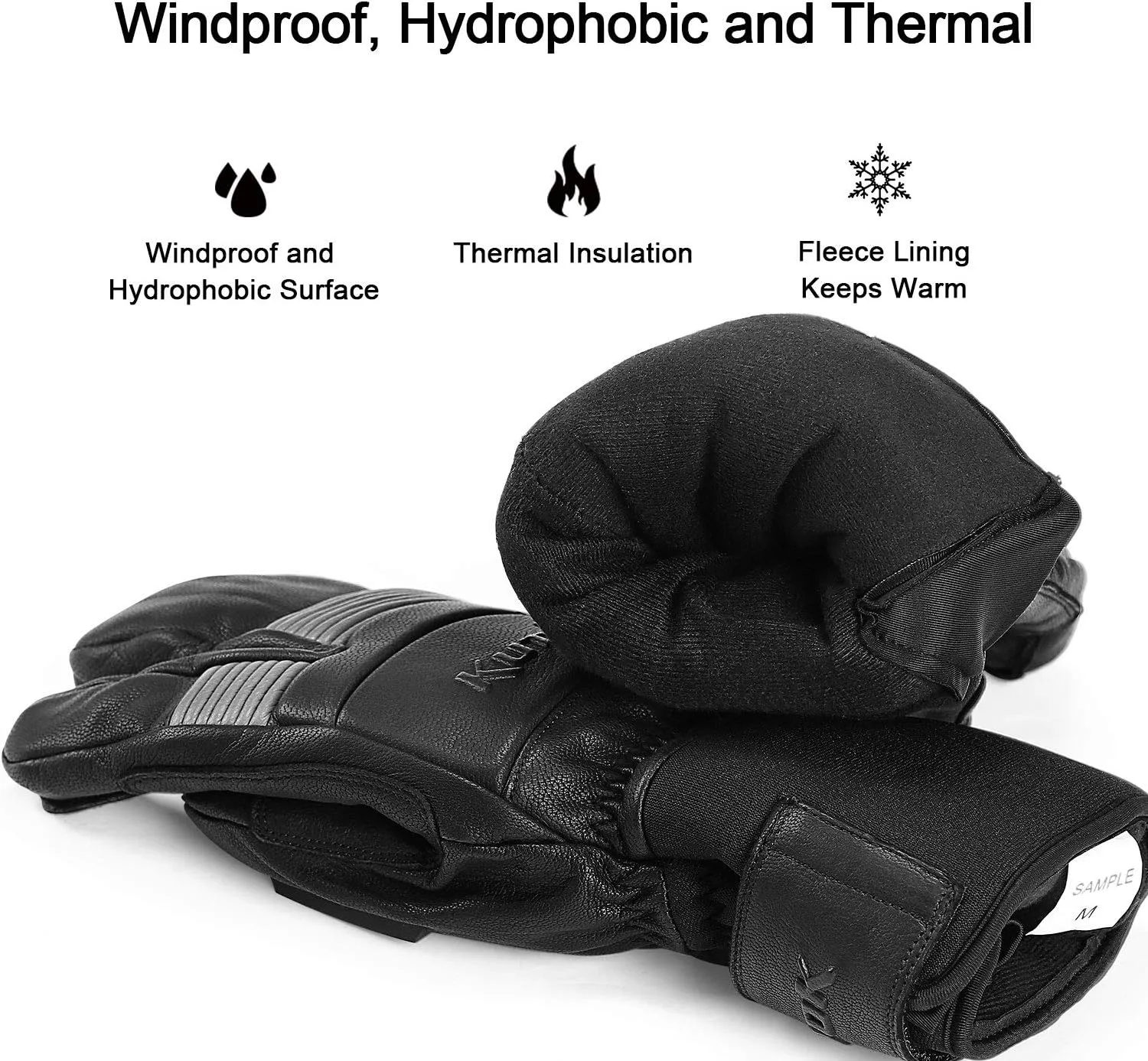 KUTOOK Ski Mittens Three Fingers Thermal 3M Thinsulate Waterproof Snowboard Gloves Winter for Cold Weather Snowmobile