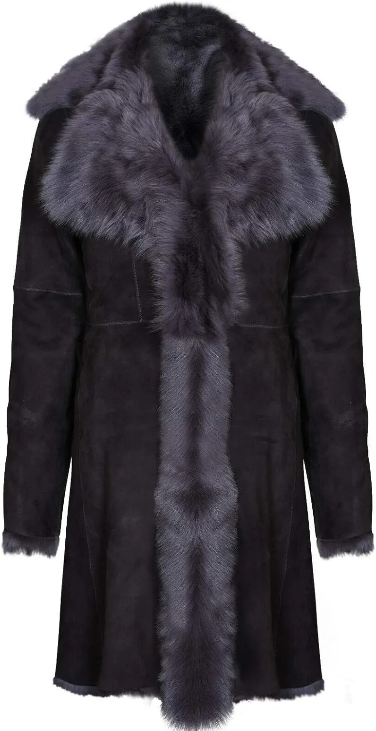 Ladies Women's Real Toscana Sheepskin Leather Suede Jacket Trench Coat