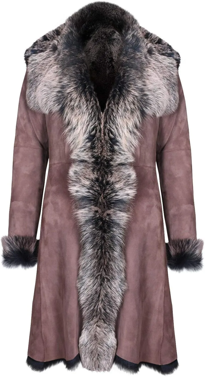 Ladies Women's Real Toscana Sheepskin Leather Suede Jacket Trench Coat
