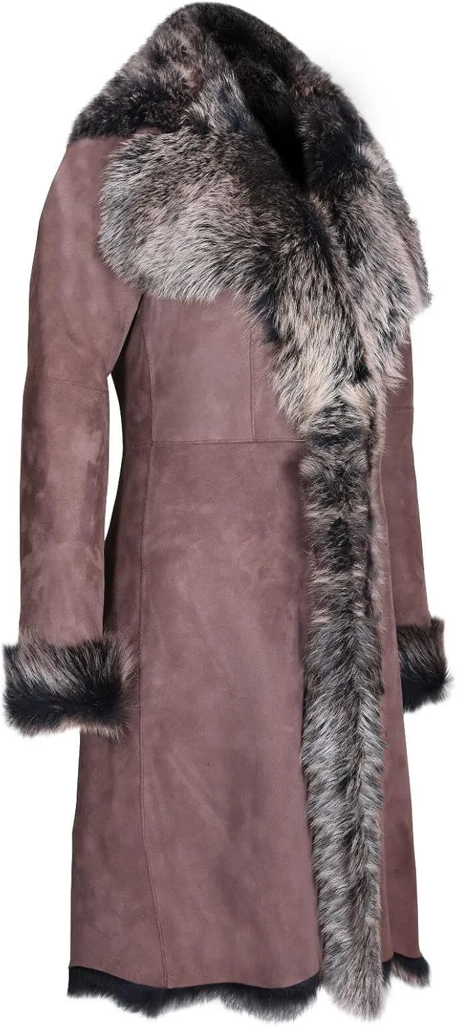 Ladies Women's Real Toscana Sheepskin Leather Suede Jacket Trench Coat
