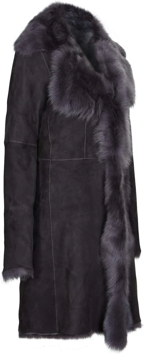 Ladies Women's Real Toscana Sheepskin Leather Suede Jacket Trench Coat