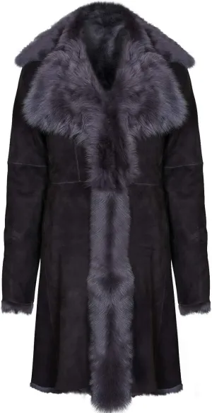 Ladies Women's Real Toscana Sheepskin Leather Suede Jacket Trench Coat