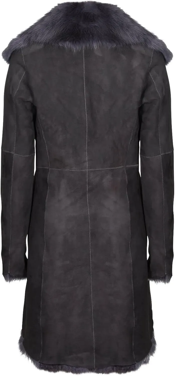 Ladies Women's Real Toscana Sheepskin Leather Suede Jacket Trench Coat