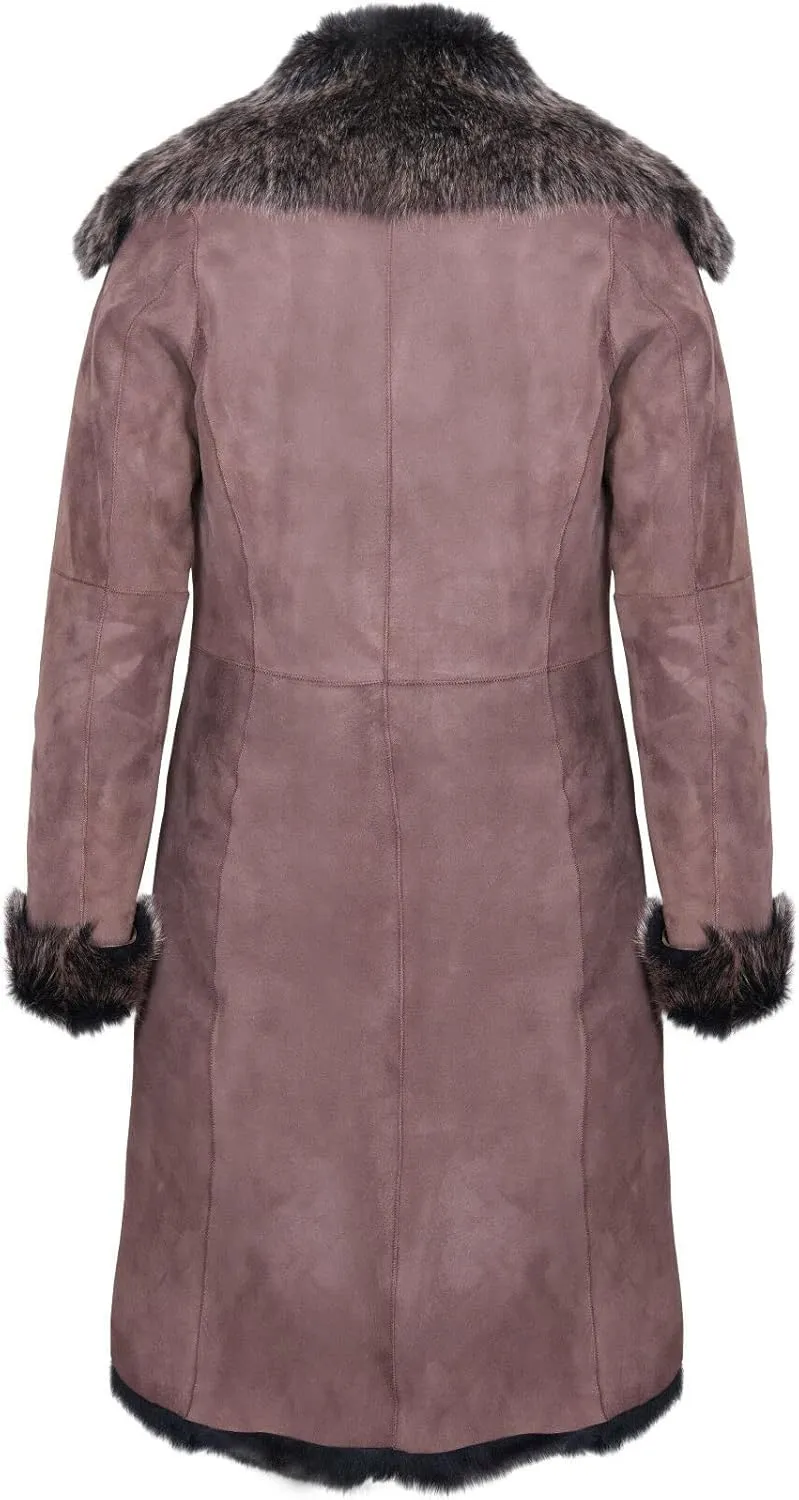 Ladies Women's Real Toscana Sheepskin Leather Suede Jacket Trench Coat