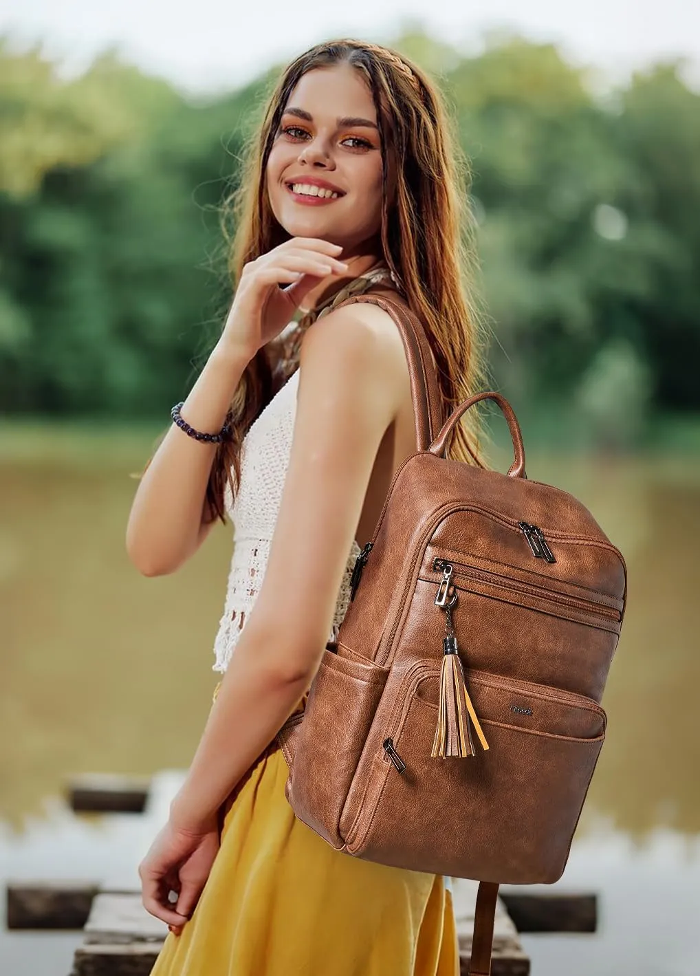 Laptop Backpack for Women 15.6 inch Laptop Leather Backpack Fashion Computer Backpacks for Work Travel College