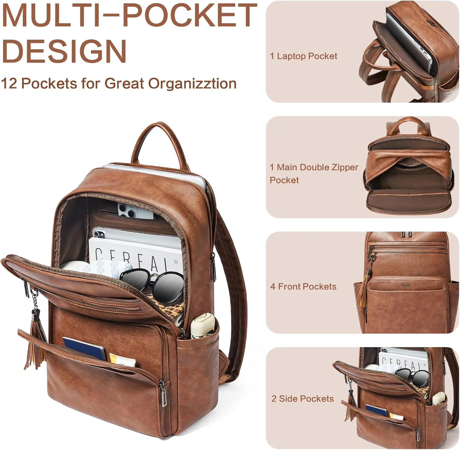 Laptop Backpack for Women 15.6 inch Laptop Leather Backpack Fashion Computer Backpacks for Work Travel College