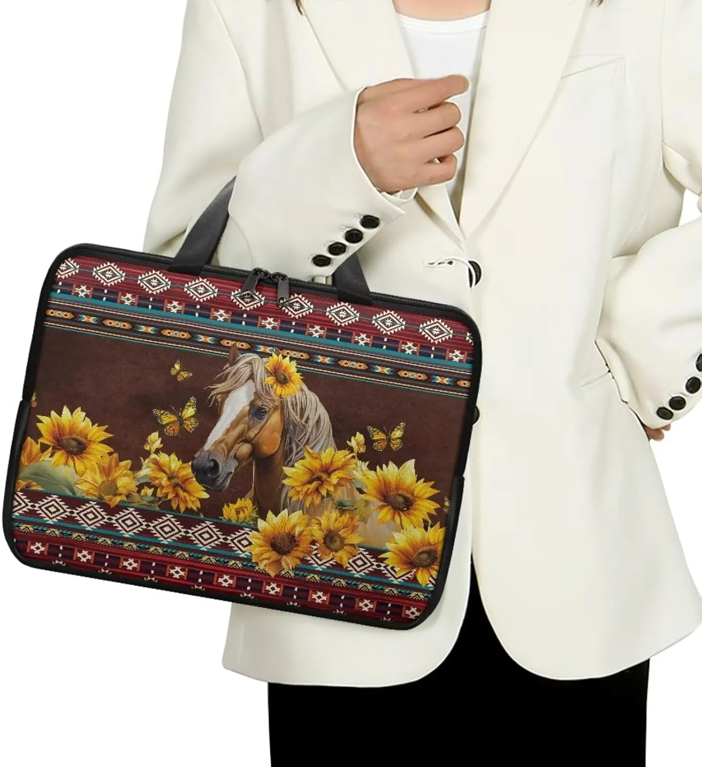 Laptop Bag Case Womens Mens Leather Briefcase Zipper Casual Computer Carrying Bag Cover