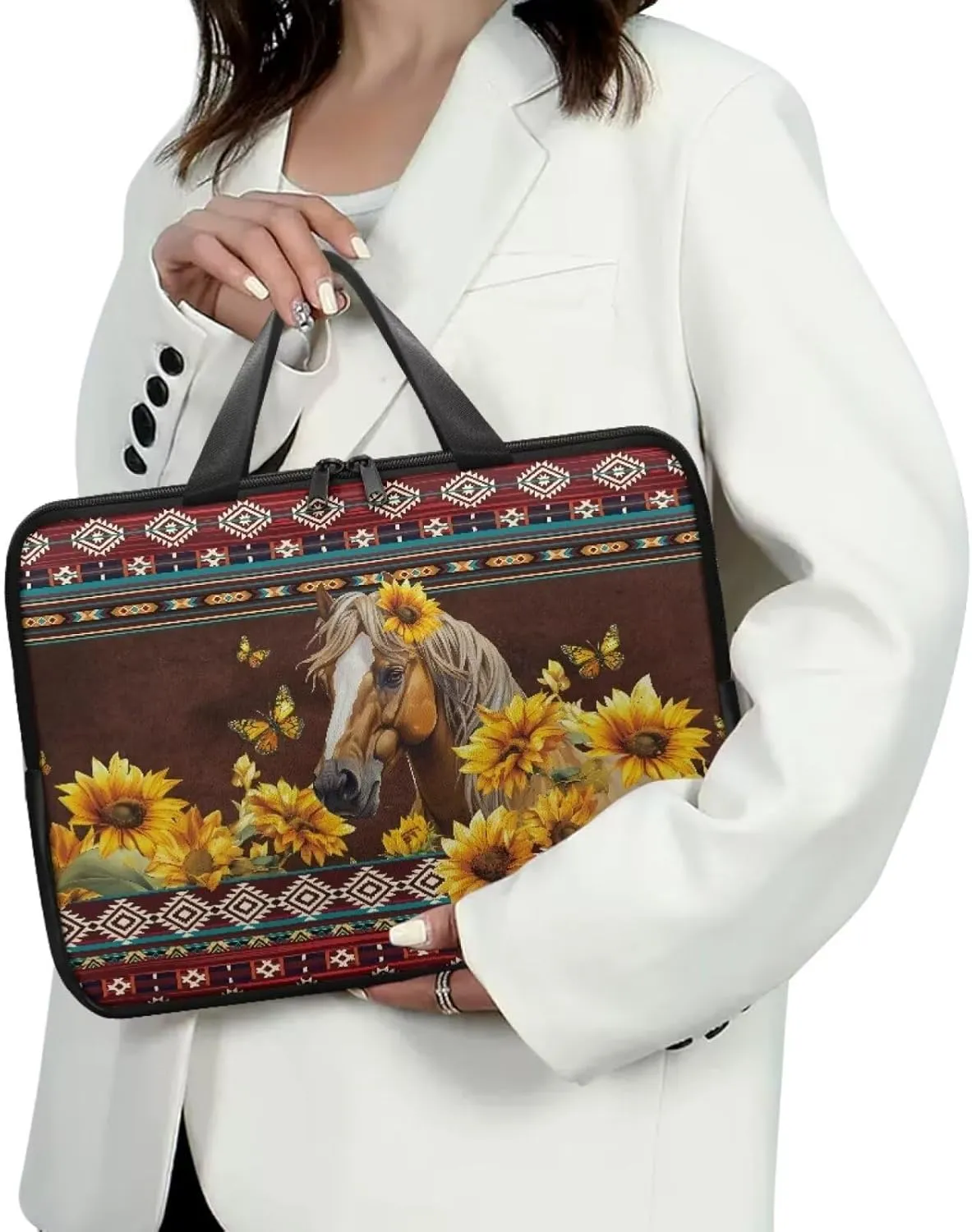 Laptop Bag Case Womens Mens Leather Briefcase Zipper Casual Computer Carrying Bag Cover