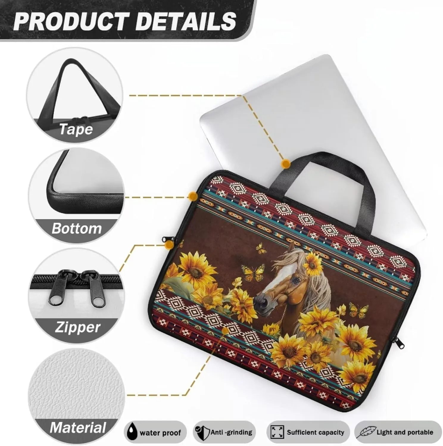 Laptop Bag Case Womens Mens Leather Briefcase Zipper Casual Computer Carrying Bag Cover