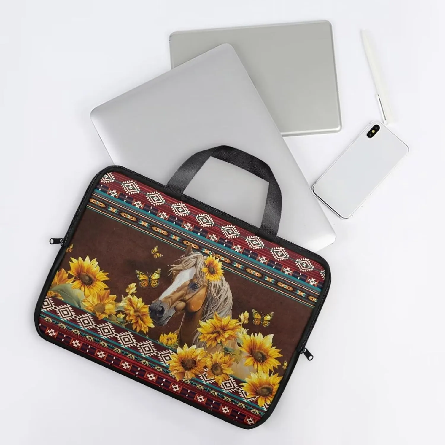 Laptop Bag Case Womens Mens Leather Briefcase Zipper Casual Computer Carrying Bag Cover