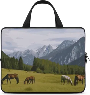 Laptop Bag for Women Mountain Pasture Grazing Horses Printed Laptop Bag Work Briefcase Computer Carrying Bag for Laptop Notebook Tablet