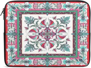 Laptop Bag Symmetrical Flowers Green Red Floral Laptop Sleeve Computers Shock Resistant Carrying Case Cover 15inch Notebook Zipper Protective Bag for Men Women Office Travel Camping