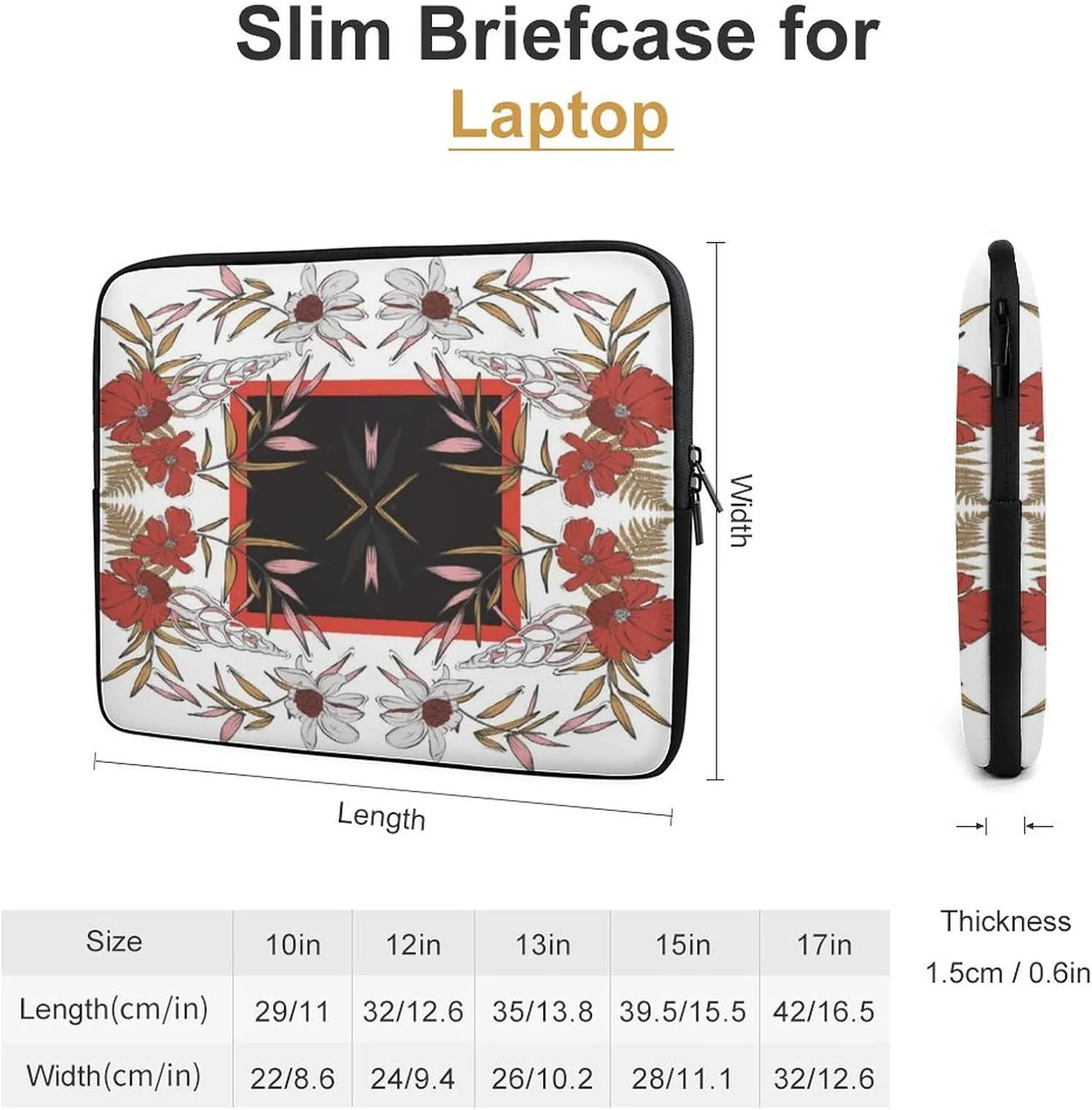 Laptop Bag Symmetrical Flowers White Floral Laptop Sleeve Computers Shock Resistant Carrying Case Cover 17inch Notebook Zipper Protective Bag for Men Women Office Travel Camping