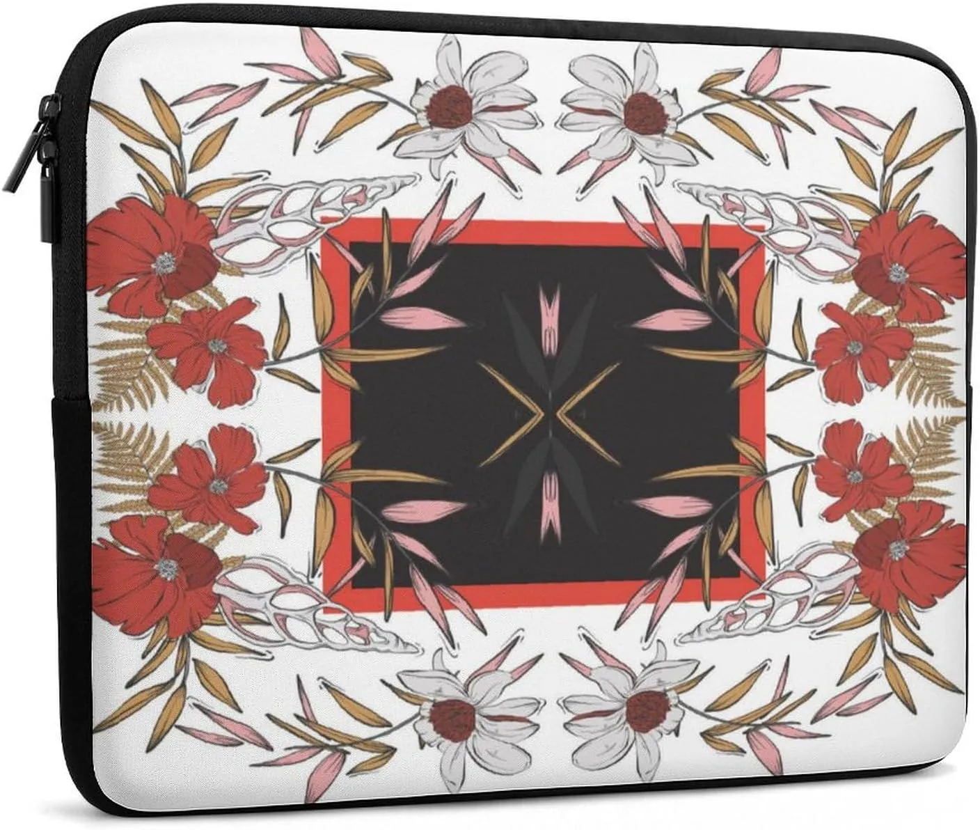 Laptop Bag Symmetrical Flowers White Floral Laptop Sleeve Computers Shock Resistant Carrying Case Cover 17inch Notebook Zipper Protective Bag for Men Women Office Travel Camping