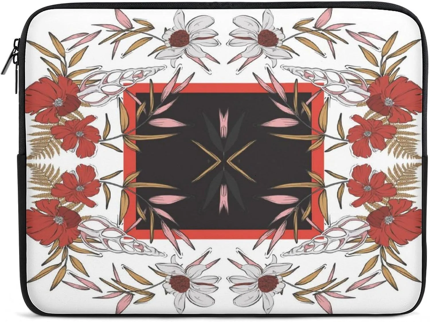 Laptop Bag Symmetrical Flowers White Floral Laptop Sleeve Computers Shock Resistant Carrying Case Cover 17inch Notebook Zipper Protective Bag for Men Women Office Travel Camping