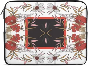 Laptop Bag Symmetrical Flowers White Floral Laptop Sleeve Computers Shock Resistant Carrying Case Cover 17inch Notebook Zipper Protective Bag for Men Women Office Travel Camping