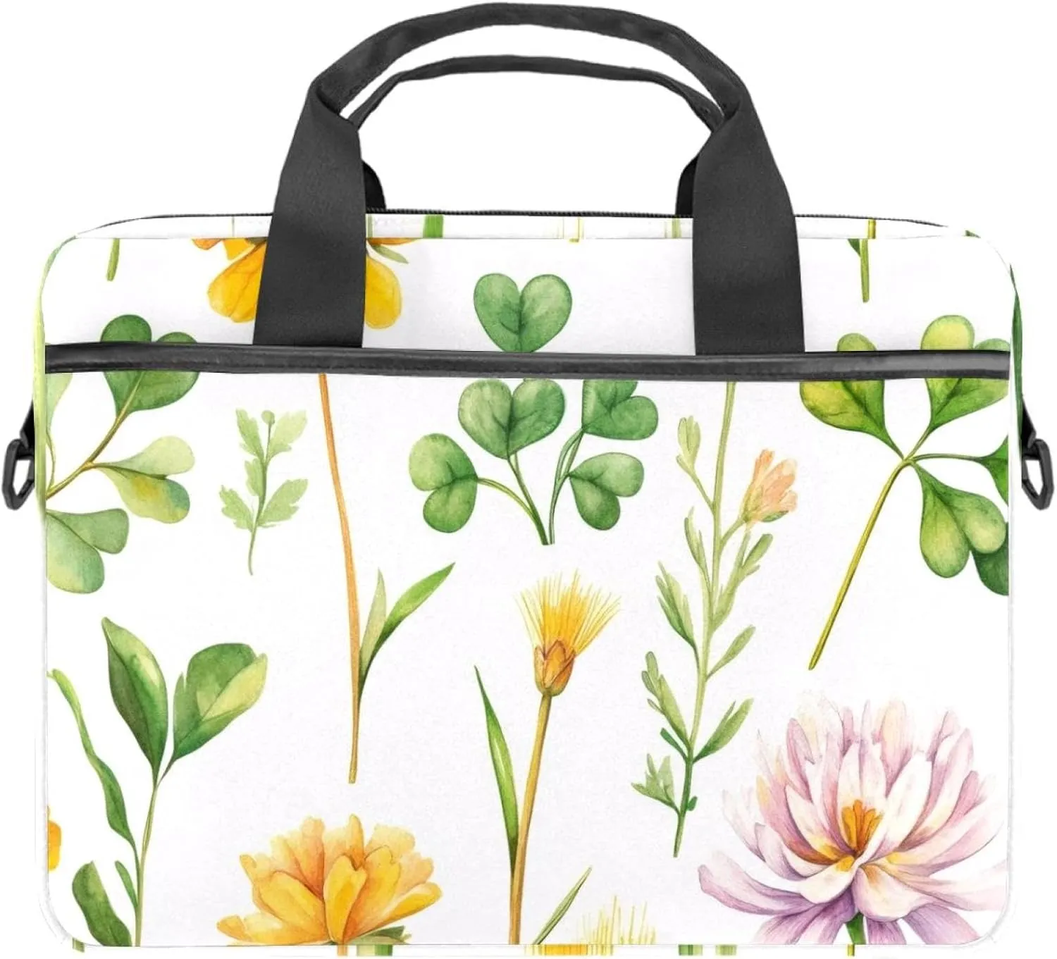Laptop Shoulder Bag Watercolor Leaves Twigs Pattern Padded Computer Briefcase for Adults, 13.4-14.5 Inch