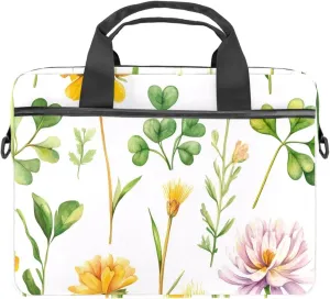Laptop Shoulder Bag Watercolor Leaves Twigs Pattern Padded Computer Briefcase for Adults, 13.4-14.5 Inch