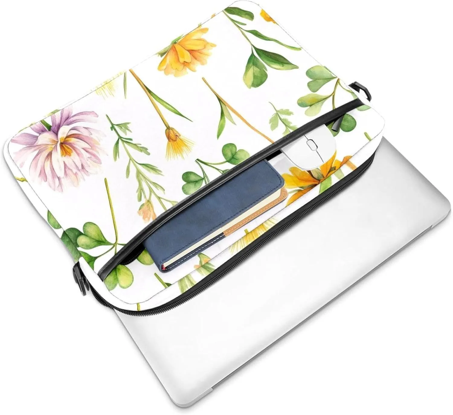 Laptop Shoulder Bag Watercolor Leaves Twigs Pattern Padded Computer Briefcase for Adults, 13.4-14.5 Inch