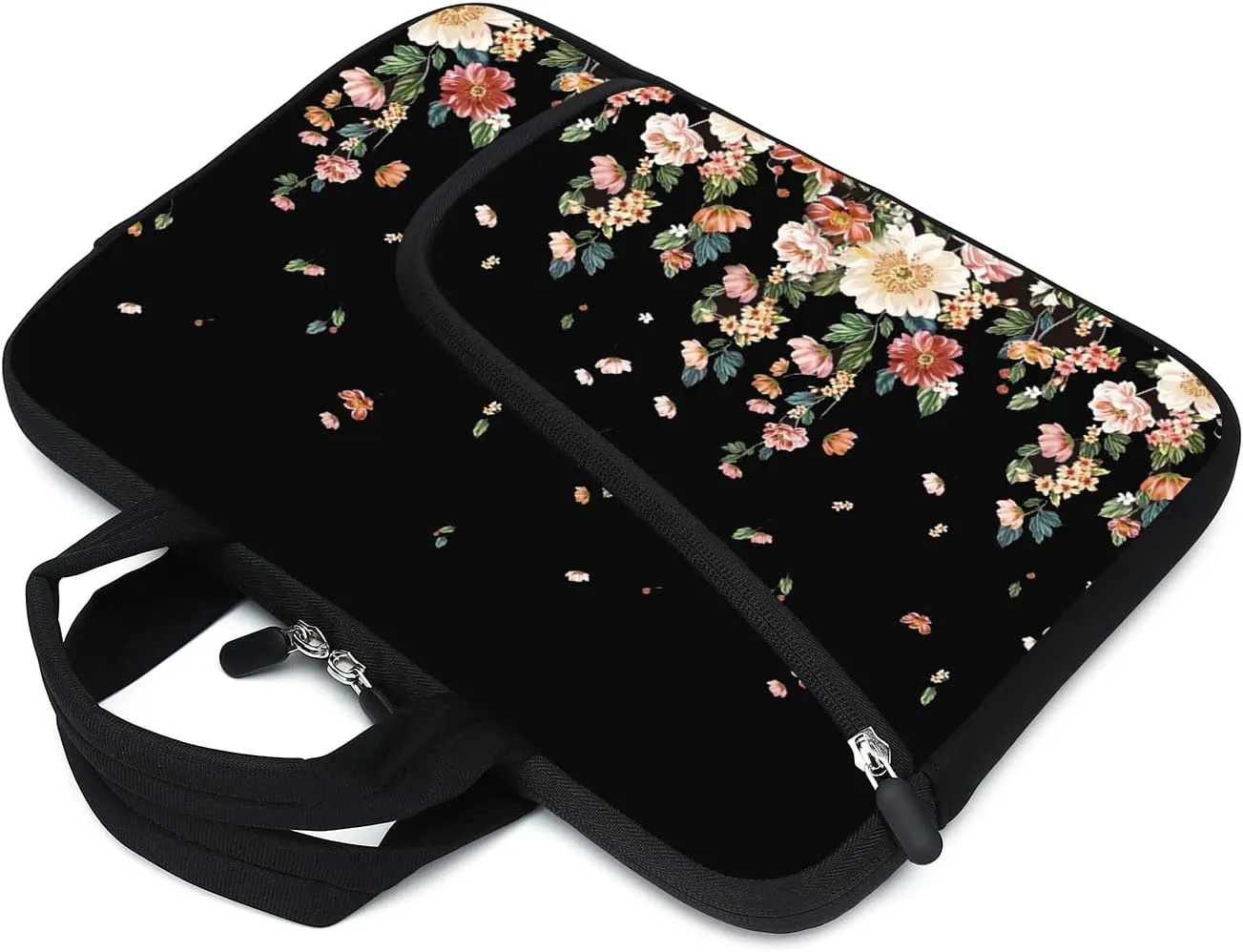 Laptop Sleeve 14 15 15.4 15.6 Chromebook Case Ultrabook Case Notebook Sleeve PC Messenger Bag Tablet Case Neoprene Handle Sleeve for Men Women, Two Pockets (Flowers)