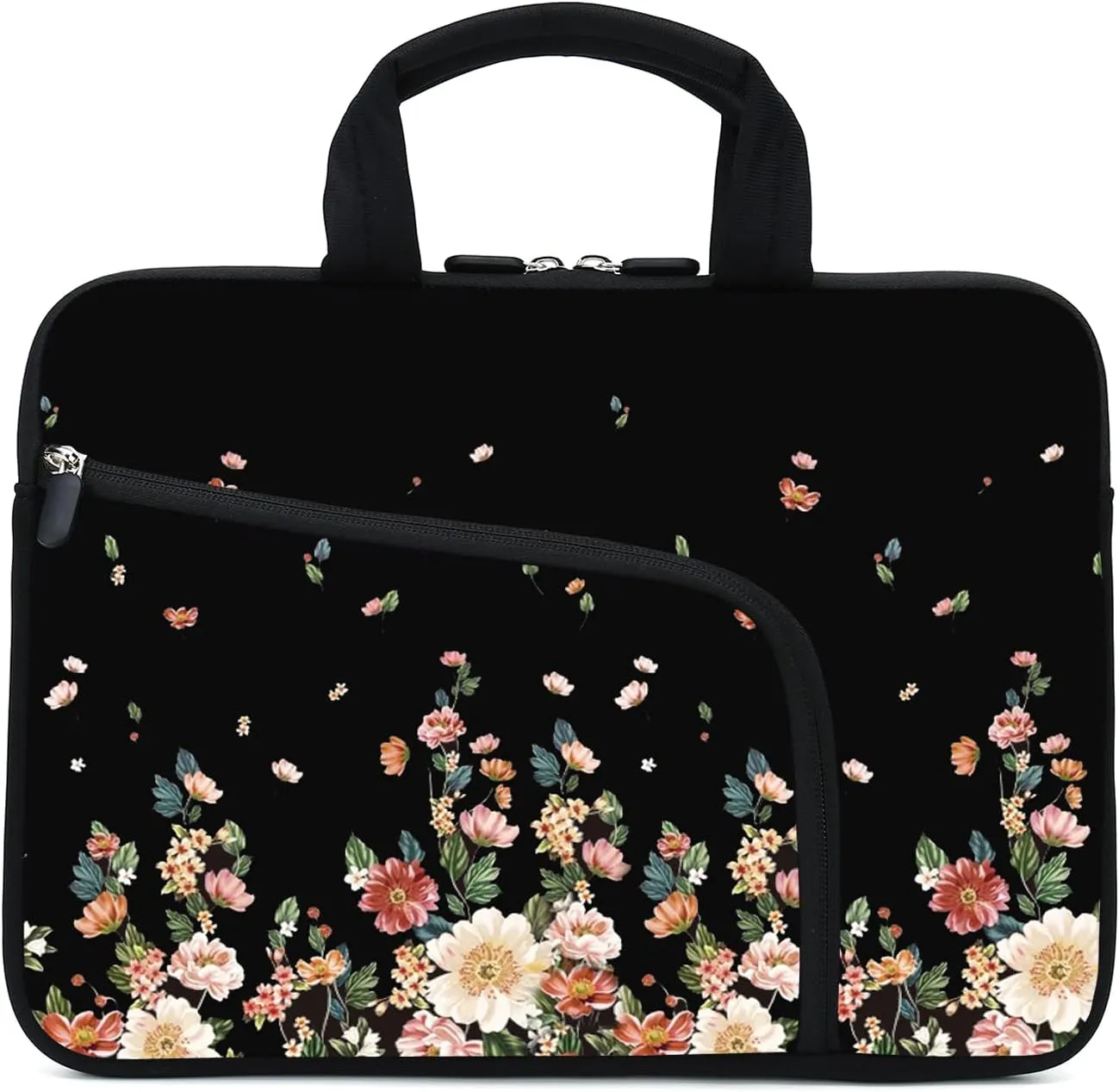 Laptop Sleeve 14 15 15.4 15.6 Chromebook Case Ultrabook Case Notebook Sleeve PC Messenger Bag Tablet Case Neoprene Handle Sleeve for Men Women, Two Pockets (Flowers)