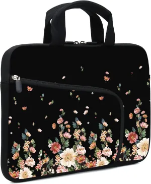 Laptop Sleeve 14 15 15.4 15.6 Chromebook Case Ultrabook Case Notebook Sleeve PC Messenger Bag Tablet Case Neoprene Handle Sleeve for Men Women, Two Pockets (Flowers)